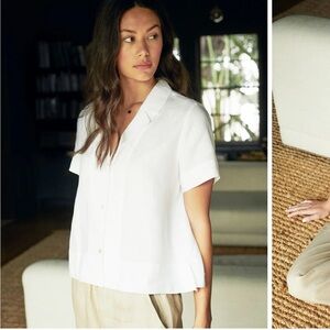 Quince White Linen Button Up Shirt Blouse S